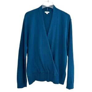 J. Jill Knit Wrap Sweater Women XL Blue‎ Long Sleeve V Neck Minimalist Modest